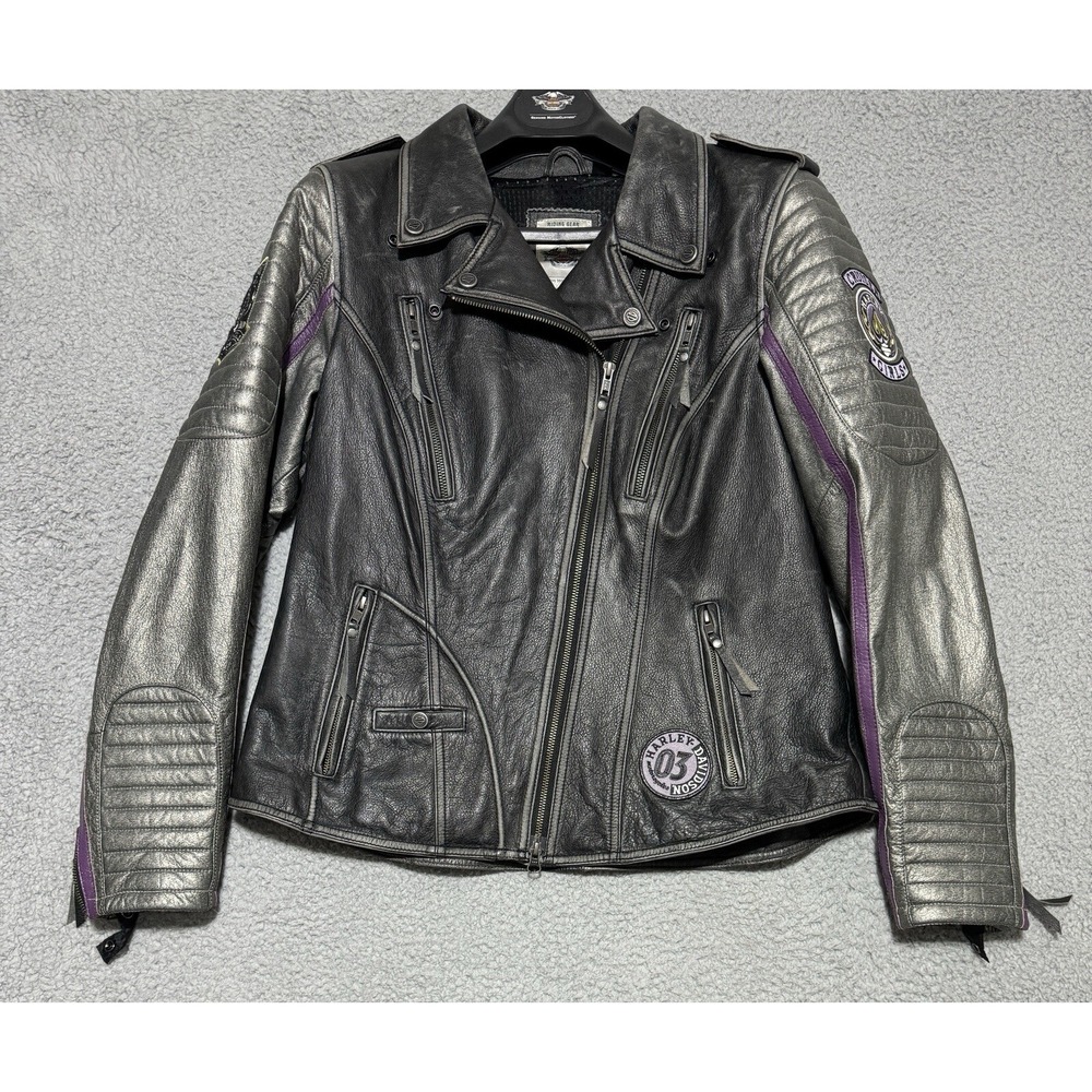 Harley Davidson Womens SPEEDY Leather Jacket 97048-15VW Distressed Silver XL